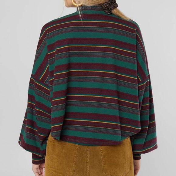 Free People Steph Mock Neck Long Sleeve Striped  Top Pine Combo Size Small - Picture 10 of 13